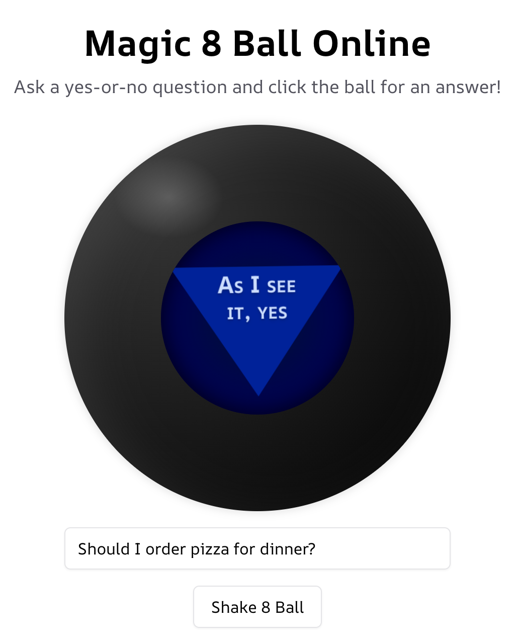 Screenshot of Magic 8 Ball Online